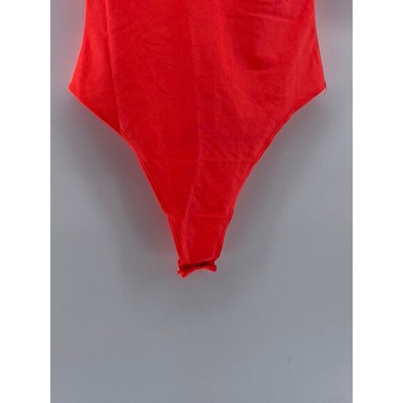 ROMA CONCEPT Women's Neon Orange Crewneck Short Sleeve Cheeky Bodysuit SZ L - Picture 5 of 11